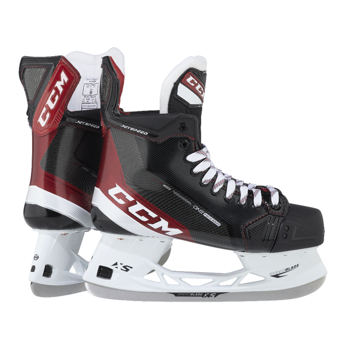 Black and red skates, with white and red laces and red lining