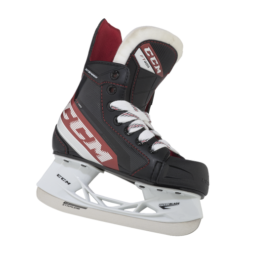 Black and red skates, with white and red laces and red lining