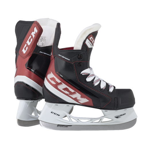 Black and red skates, with white and red laces and red lining