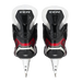 Black and red skates, with white and red laces.