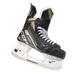 Black skates with gold accents, white laces and black lining