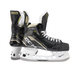 Black skates with gold accents, white laces and black lining