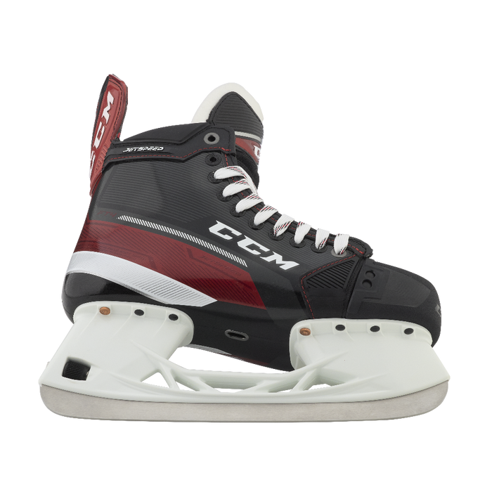 Black and red skates, with white and red laces and red lining