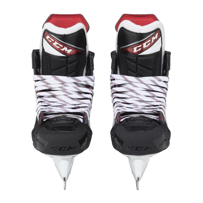 Black and red skates, with white and red laces and red lining