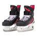 Black and red skates, with white and red laces.