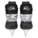 Black skates with gold accents, white laces and black lining