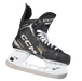 Black skates with gold accents, white laces and black lining