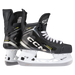 Black skates with gold accents, white laces and black lining