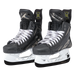 Black skates with gold accents, white laces and black lining