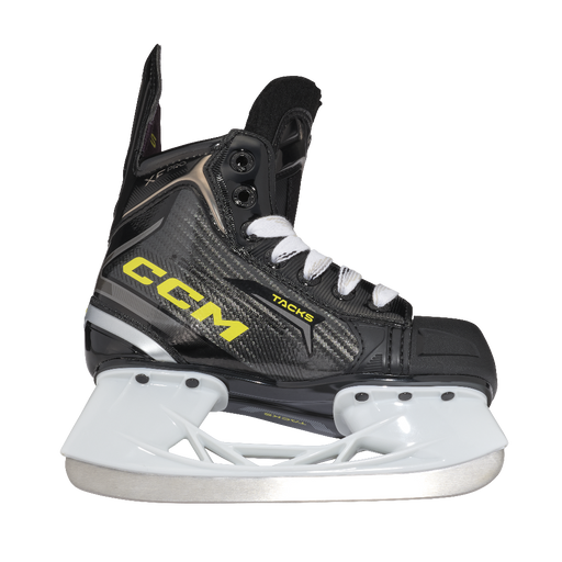 One black skate, with yellow CCM