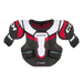 Black shoulder pads with white and red details and red lining