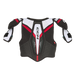 Black shoulder pads with white and red details and red lining