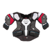 black shoulder pads with white and red details