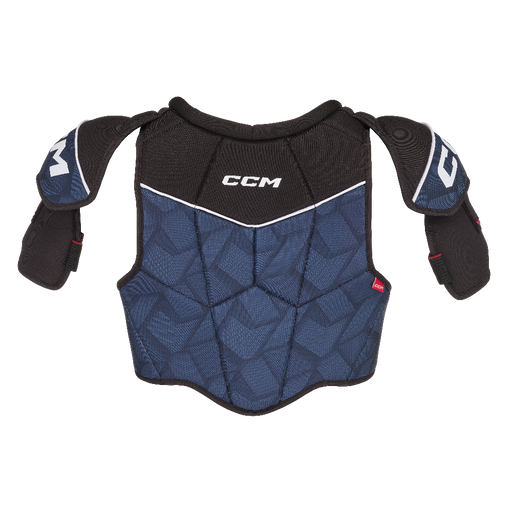 Blue shoulder pads with red lining and white details