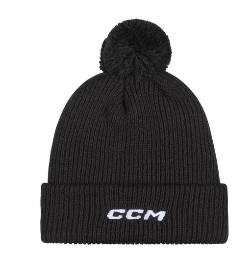 black knit beanie with white ccm logo