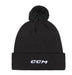 black knit beanie with white ccm logo