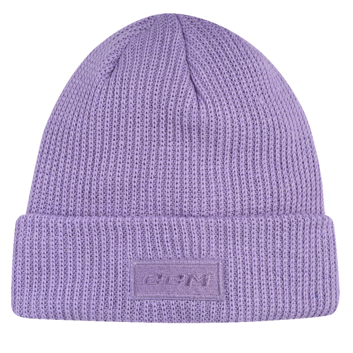 Lavender coloured beanie with CCM logo on the front