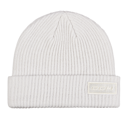 Unbleached or Cream coloured beanie with CCM logo on the front