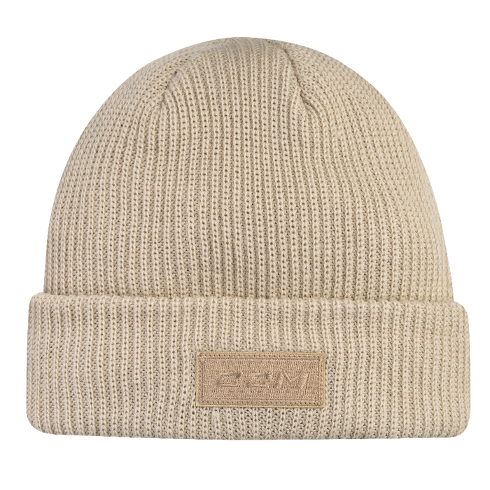 Sand coloured beanie with CCM logo on the front