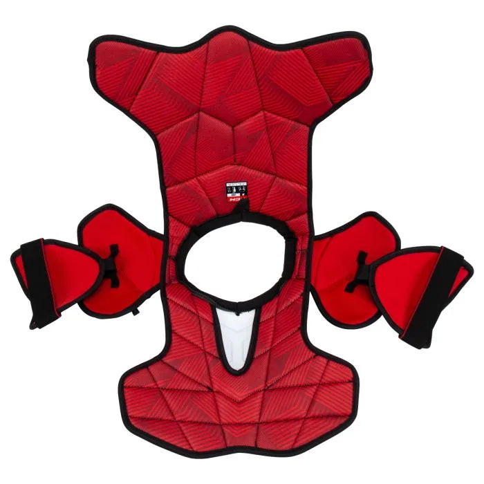 Blue shoulder pads with red lining and white details