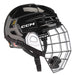 black helmet and cage with orange lining