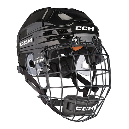 black helmet and cage with orange lining