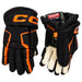Black gloves with orange detail and off-white lining
