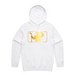 white hoodie with beer league logo