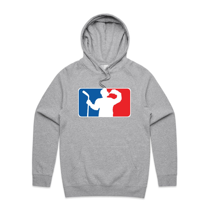Grey hoodie with beer league logo