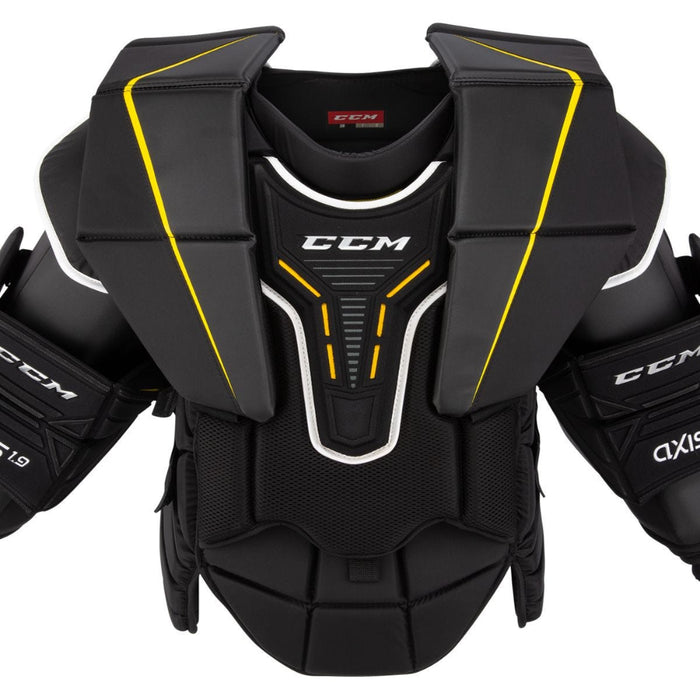 Black goalie shoulders with small yellow detail