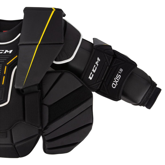 Black goalie shoulders with small yellow detail
