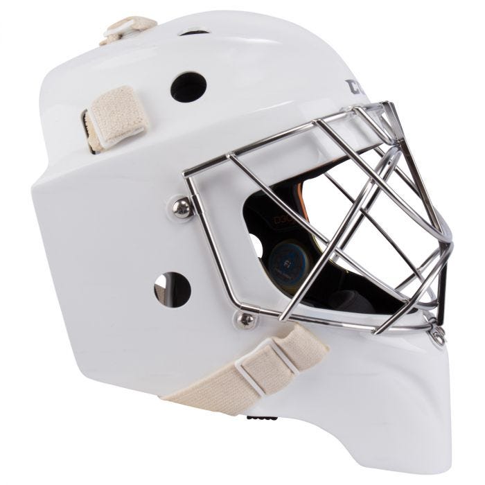 White goalie helmet