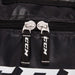 Black hockey gear bag with white detail