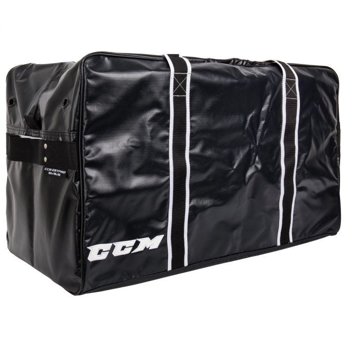 Black hockey gear bag with white detail