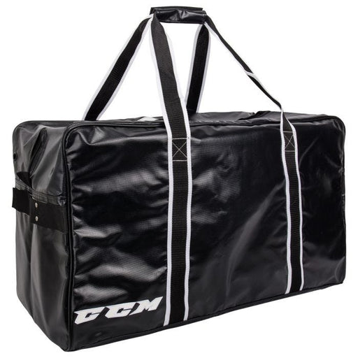 Black hockey gear bag with white detail
