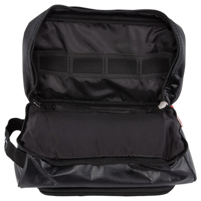 Black toiletry bag with black lining
