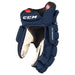 Blue gloves with white detail and off white lining