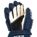Blue gloves with white detail and off white palm
