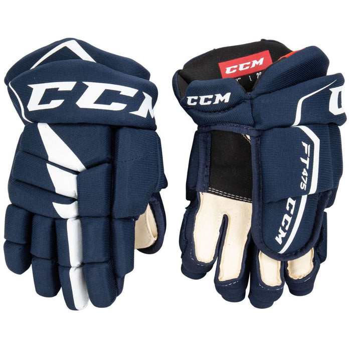 Blue gloves with white detail and off white palm