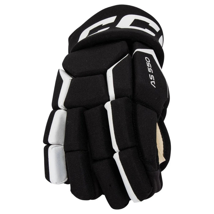 Black gloves with white detail and off-white lining