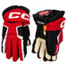 Black and red gloves with white detail and off-white lining