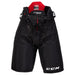 Black pants with red back support and black laces