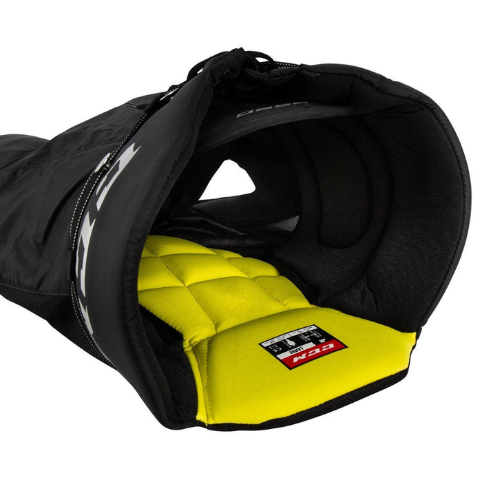 Black pants with yellow back support and black lace