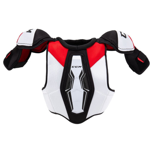 black shoulder pad with white and red detail