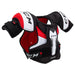 Black shoulder pad with white and red detail and red lining