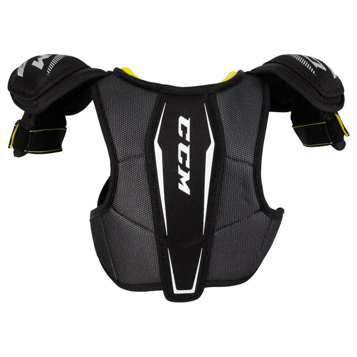 Black shoulder pad with white and yellow detail