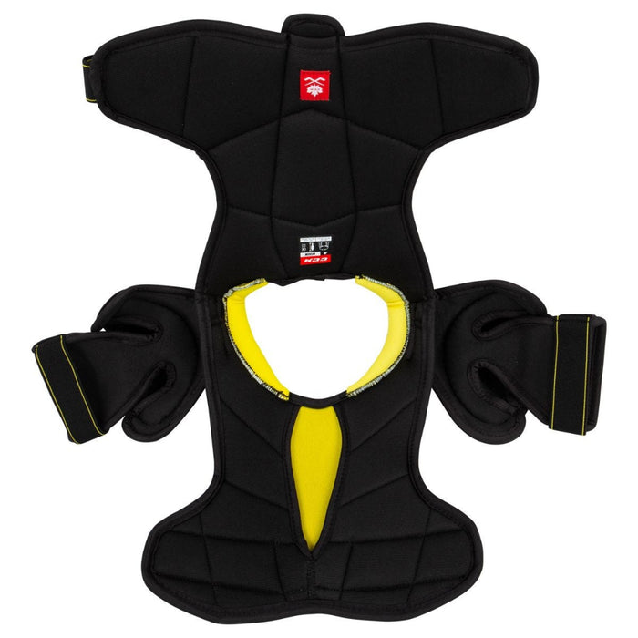 Black shoulder pad with white and yellow detail