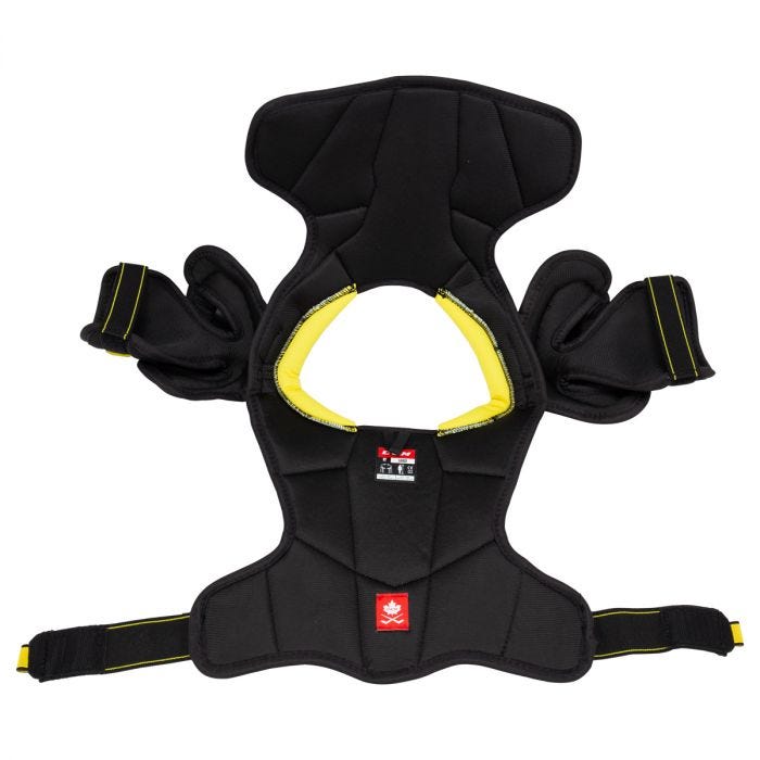 Black shoulder pad with yellow detail and black lining