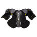 grey shoulder pads with yellow detail and yellow lining