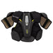 grey shoulder pads with yellow detail and yellow lining